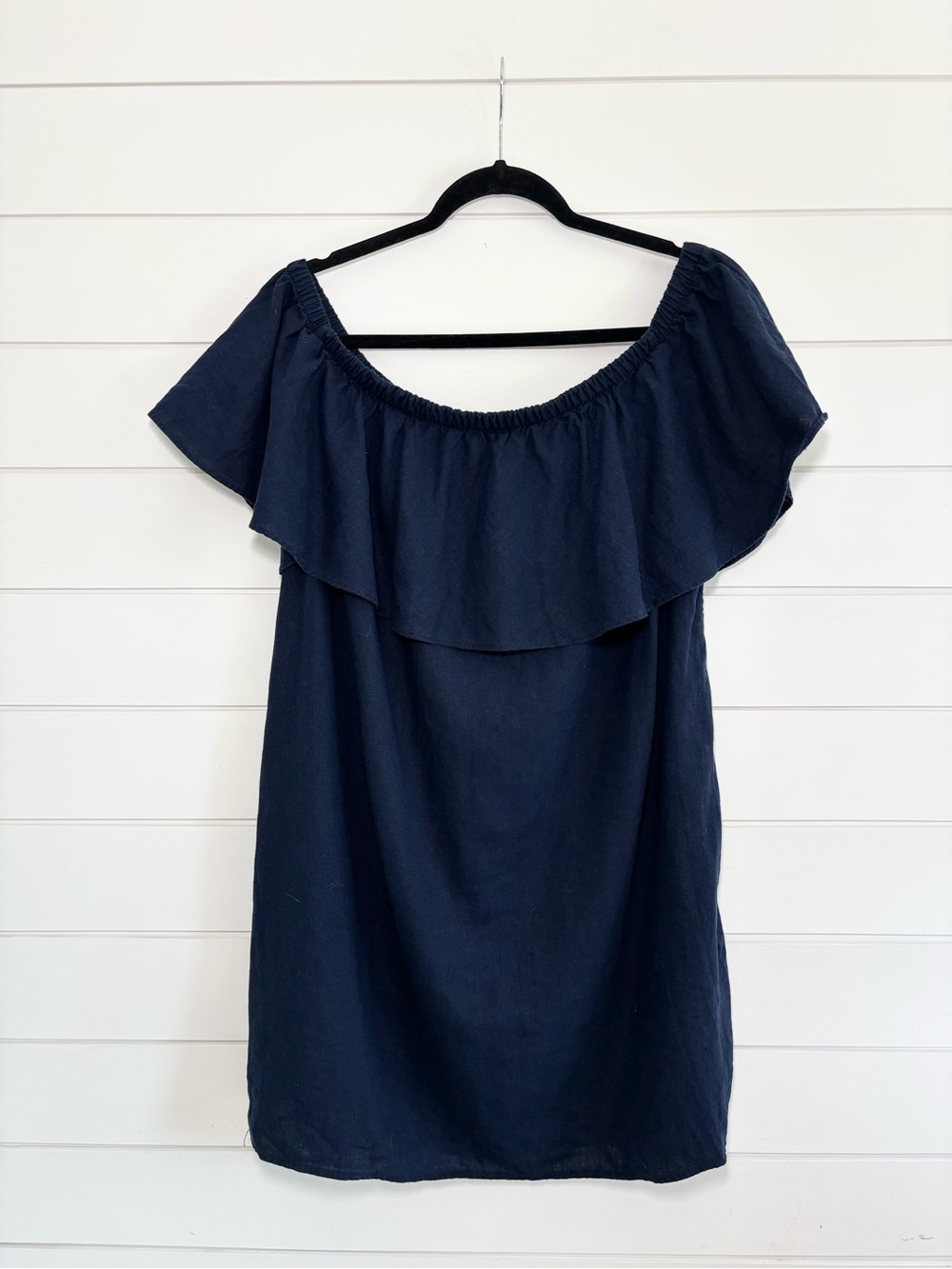 Old Navy Navy Off-the-Shoulder Ruffle Shift Dress Linen blend‎ Size XL